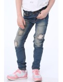 Denim pants with holes / beige NDZ516 - Online store - Boutique